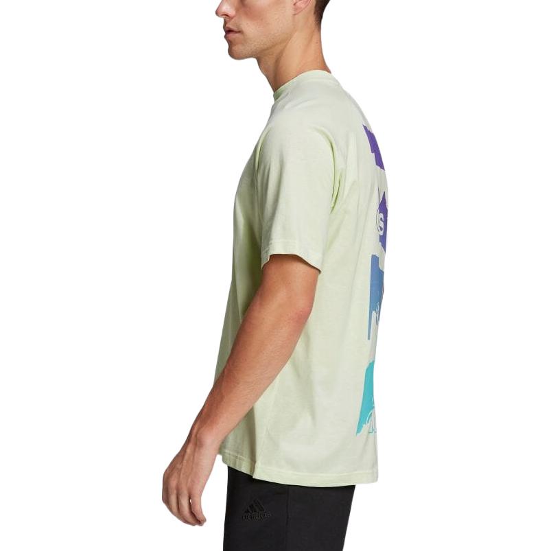 Men's adidas Logo Printing Round Neck Pullover Short Sleeve Japanese Version Green T-Shirt HE4420