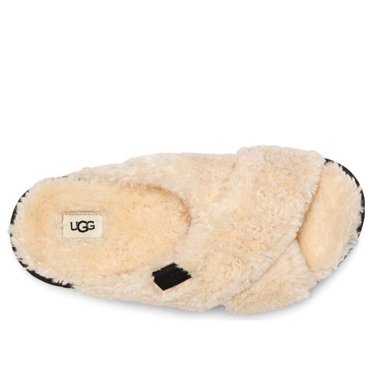 (WMNS) UGG Fuzz Sugar Cross Slide 'Natural Black' 1135131-NBLC