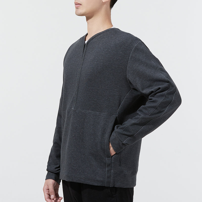 Men's Nike Sports Half Zipper Knit Pullover Long Sleeves Gray T-Shirt DD2187-010