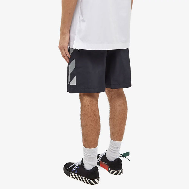 Men's Off-White SS22 Twill Printing Elastic Waistband Straight Shorts Ordinary Version Black OMFA010C99FAB00110101010