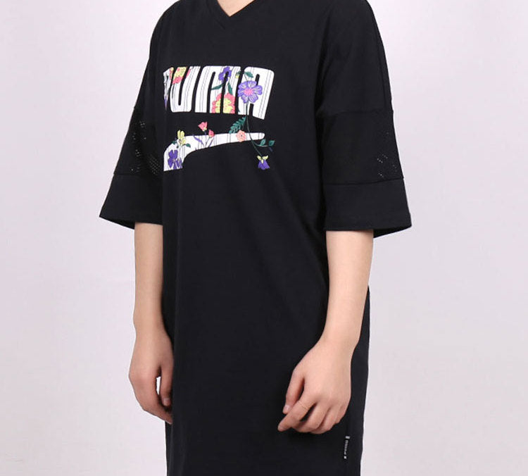 (WMNS) PUMA Casual Sports Alphabet Printing Short Sleeve Black 597473-01