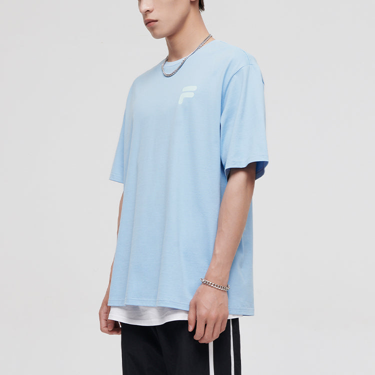 FILA FUSION Logo Printing Solid Color Loose Sports Short Sleeve Unisex Blue T11U126110A-LB