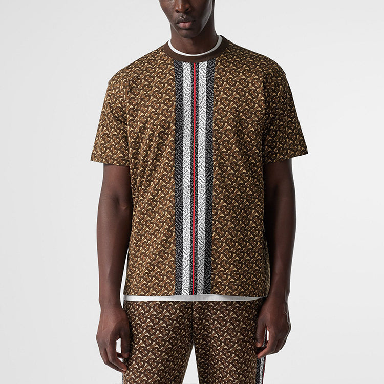Men's Burberry Logo Stripe Printing Short Sleeve Brown 80182391