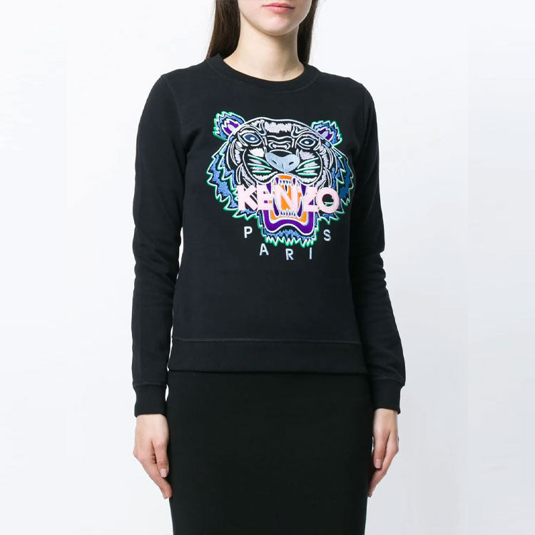 (WMNS) KENZO Tiger Head Pattern Long Sleeves Round Neck Hoodie Black F852SW7054XA-99