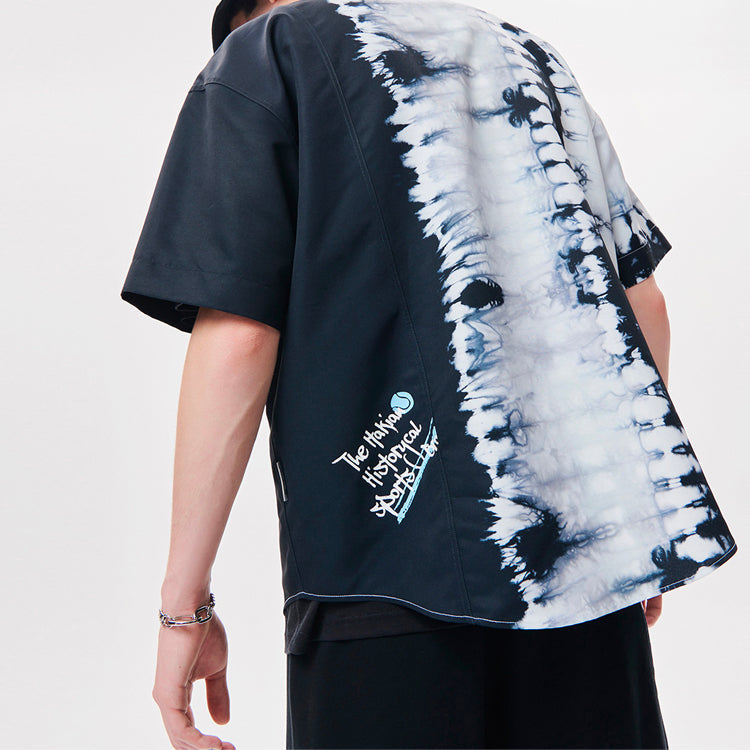 Men's FILA FUSION Alphabet Printing Contrasting Colors Tie Dye Casual Short Sleeve Shirt Black T11M131402F-BK