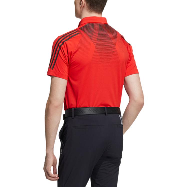 adidas Printing Logo Casual Stripe Short Sleeve Polo Shirt Red HA3126