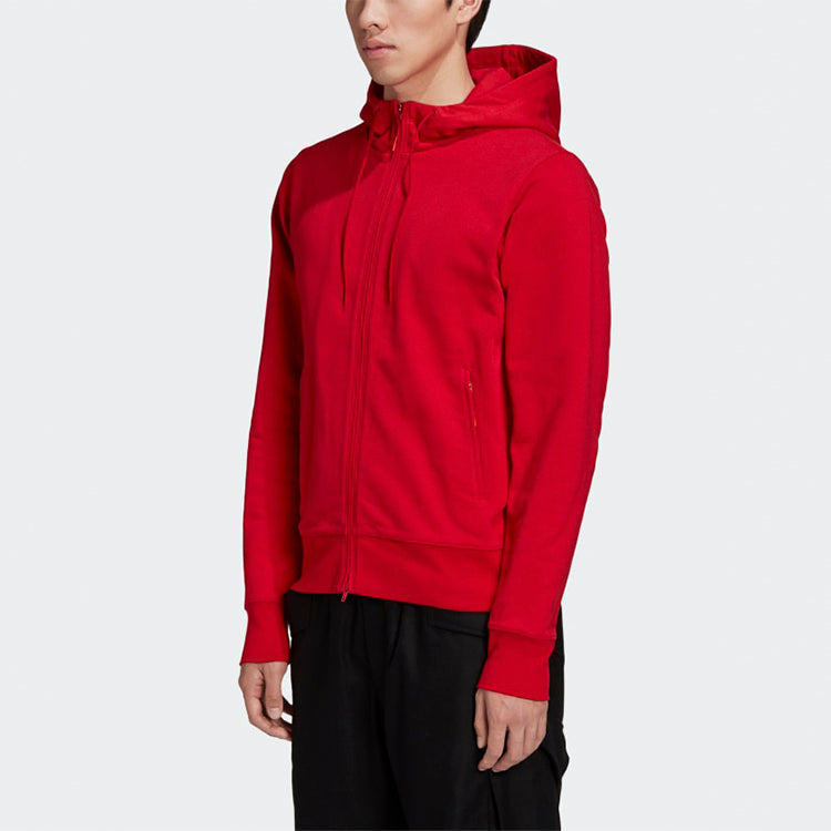 Men's Y-3 Solid Color Casual Hooded Zipper Jacket Red GK4482