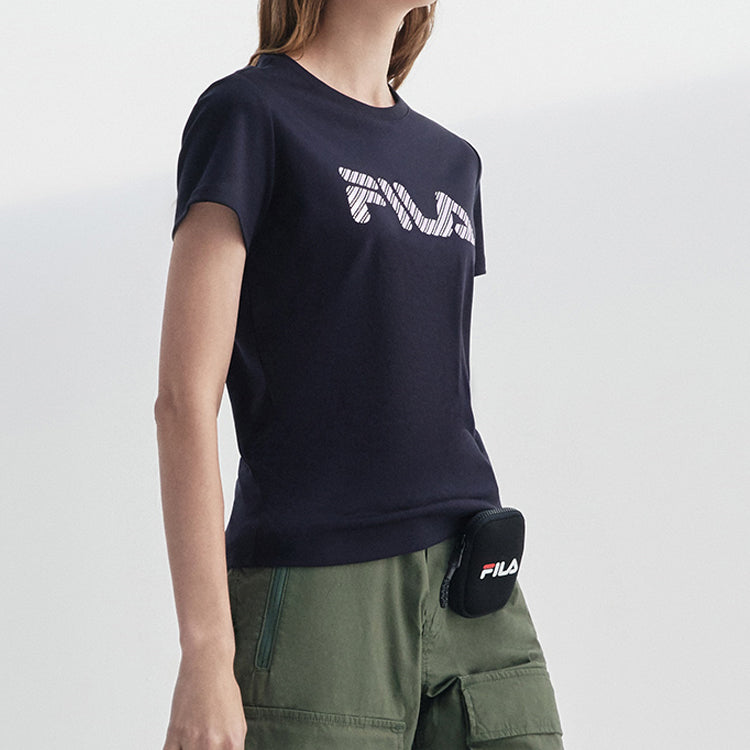 (WMNS) FILA Stripe Logo Printing Short Sleeve Navy Blue F11W028104F-NV