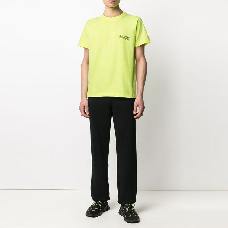 Men's Balenciaga Small Logo Round Neck Short Sleeve Yellow 620967TJVF77110
