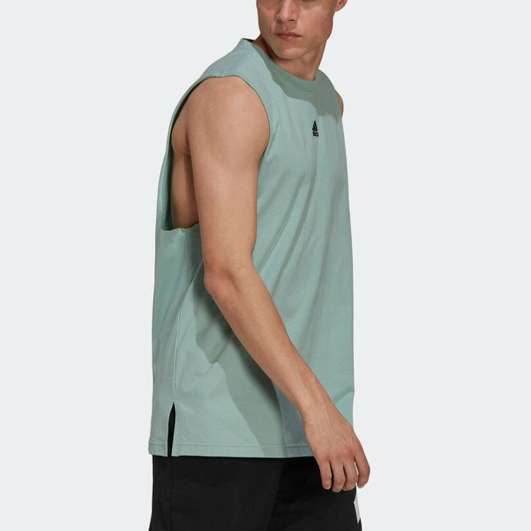 Men's adidas Round Neck Logo Sports Green Vest H54038