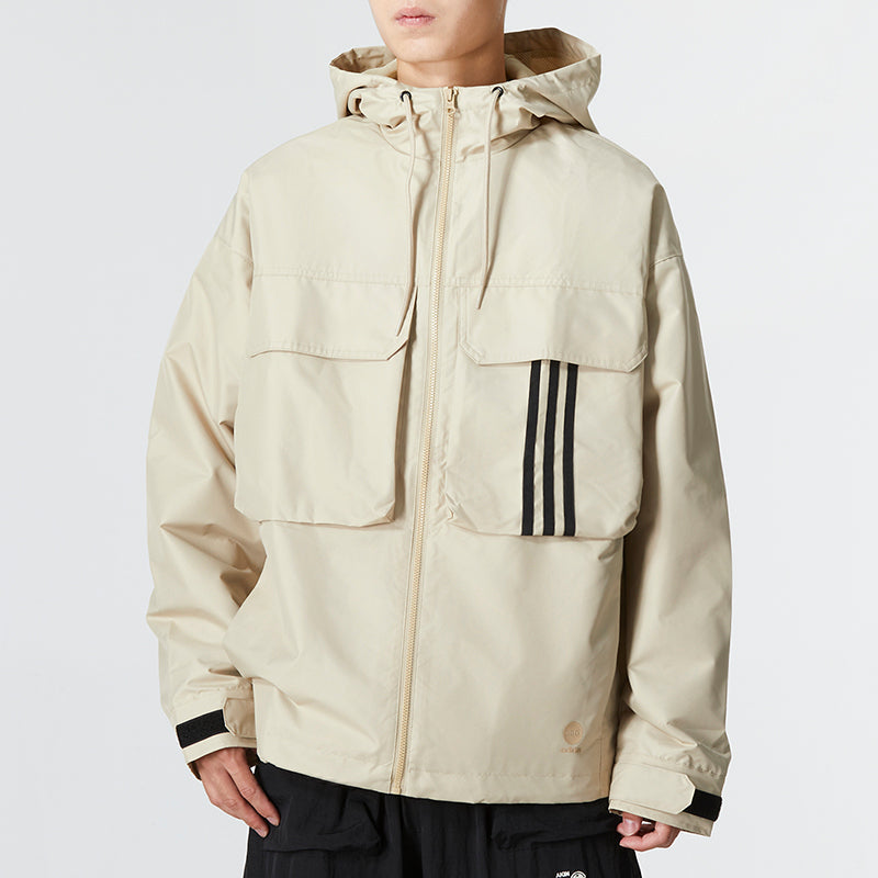 Men's adidas U Util Wb3 Stripe Athleisure Casual Sports Hooded Jacket Khaki HM3820