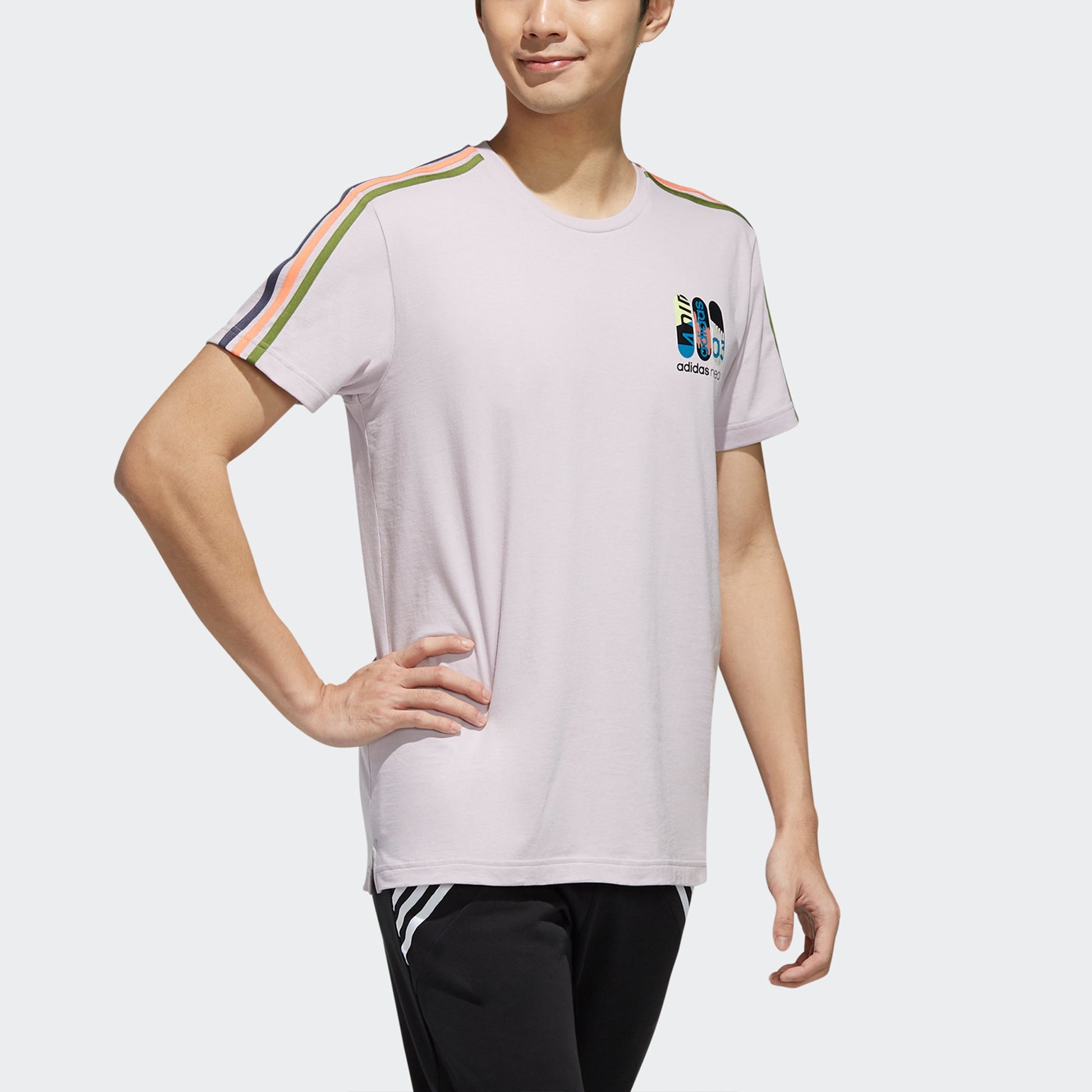 adidas neo M Cs Skt Tee 2 Contrasting Colors Stripe Skateboard Printing Short Sleeve Purple Pink FK9914