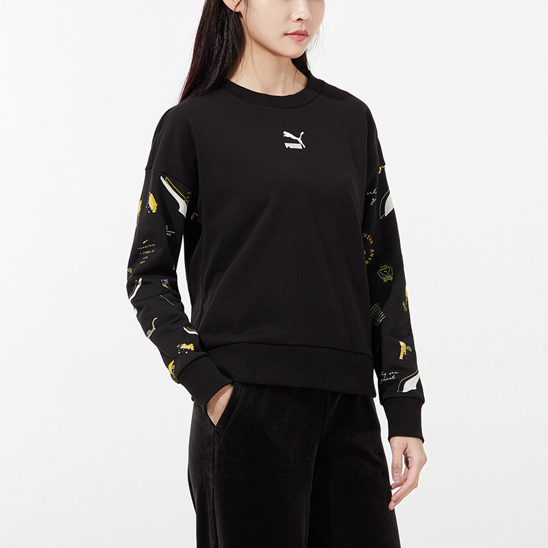 (WMNS) PUMA Formstripe Aop Crewneck Round-neck SweatshirtBlack 534465-01