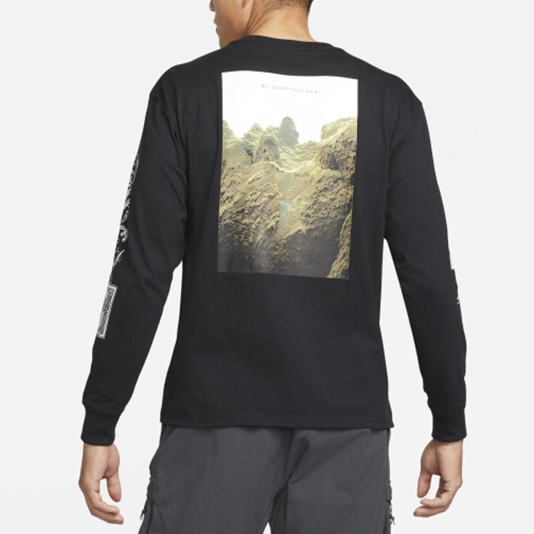 Men's Nike ACG Iceland Printing Sports Round Neck Long Sleeves Black T-Shirt DJ5803-010