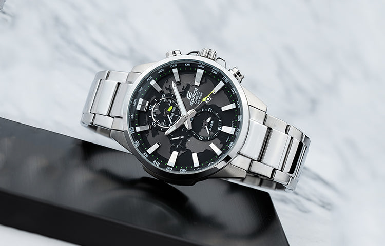 CASIO Quartz Waterproof EDIFICE Stainless Steel Strap Sapphire Crystal Solar Powered Mens Silver Analog EFR-303D-1AVUPR