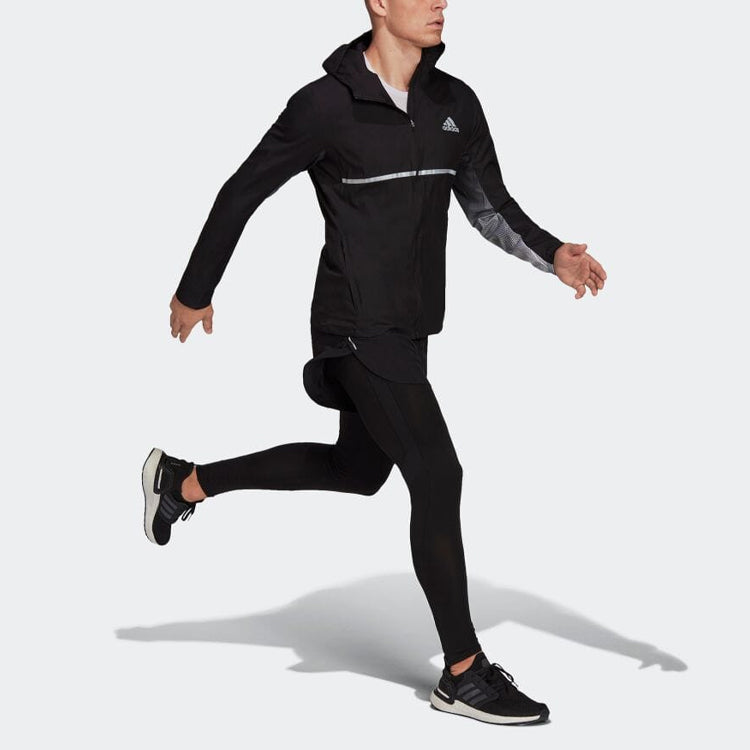Men's adidas Own The Run Colorblock Jacket Long Sleeves hooded Version Black HB9154