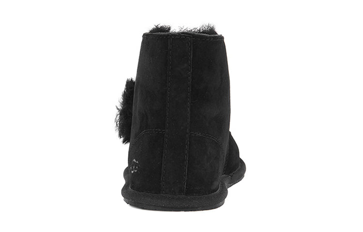 (WMNS) UGG Kallen Suede Moc Toe Pom Pom Slipper 'Black' 1017541-BLK