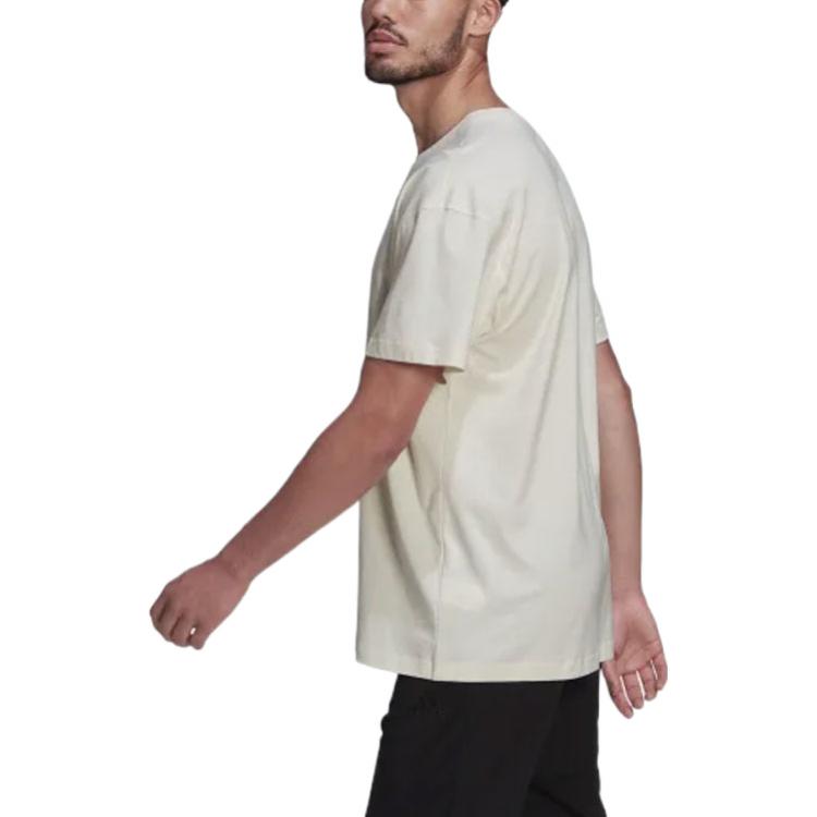 adidas Solid Color Sports Round Neck Short Sleeve Beige HE4368