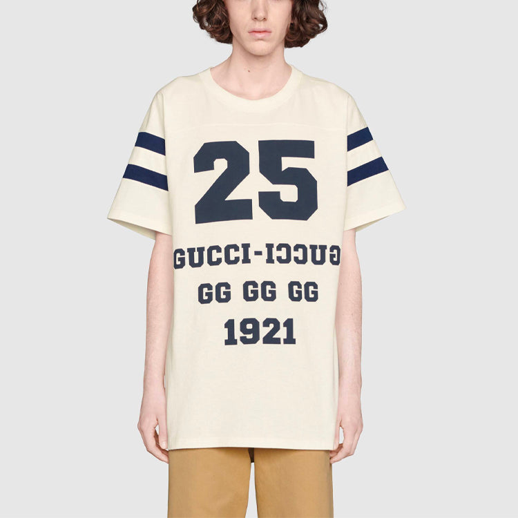 Men's Gucci SS21 Alphabet Pattern Loose Short Sleeve White T-Shirt 655459-XJDOY-9095