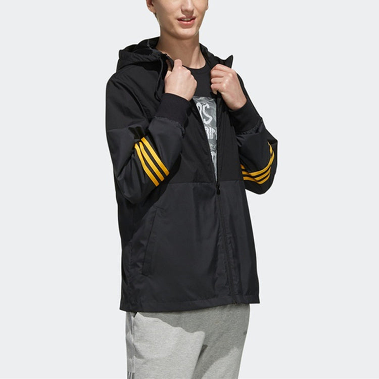 adidas neo Casual Sports Splicing hooded Windproof Jacket Black FK9947