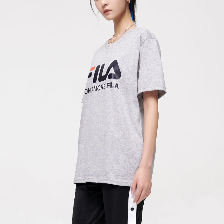 Men's FILA FUSION Logo Printing Sports Round Neck Short Sleeve Gray T11M119150A-MG