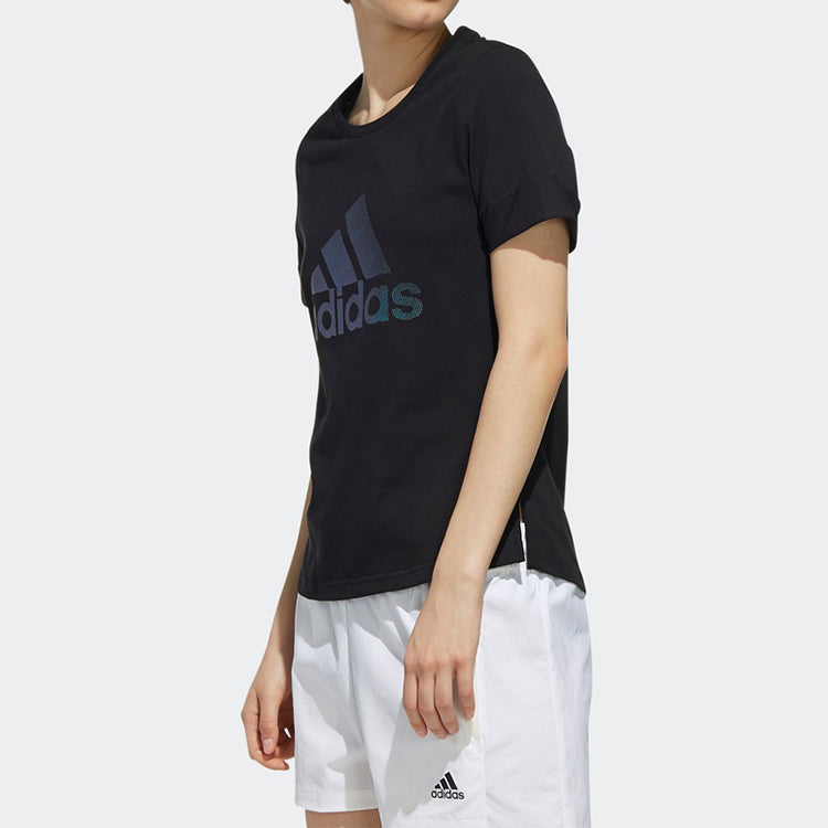 (WMNS) adidas Alphabet Logo Printing Sports Short Sleeve Black DY8637
