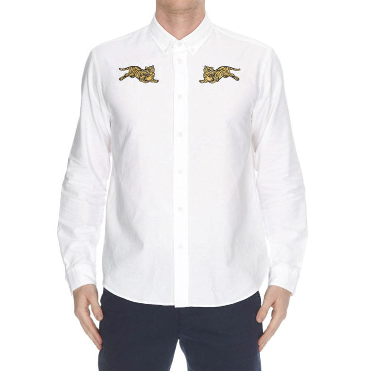 Men's KENZO Embroidered Pattern Long Sleeves Shirt White F955CH4021LD-01