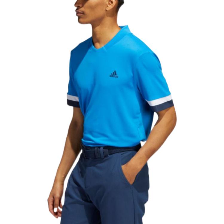 adidas Colorblock V neck Breathable Logo Stripe Quick Dry Short Sleeve Blue HI4753