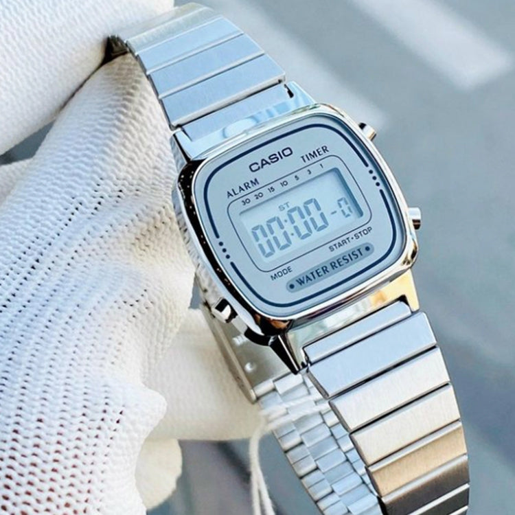 CASIO STANDARD Vintage Dial Steel Link Band Quartz Waterproof Silver Digital LA670WA-7D