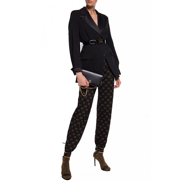 (WMNS) Gucci GG Printed Metallic Blend Sweatpants For Black 611277-XKAKV-1815
