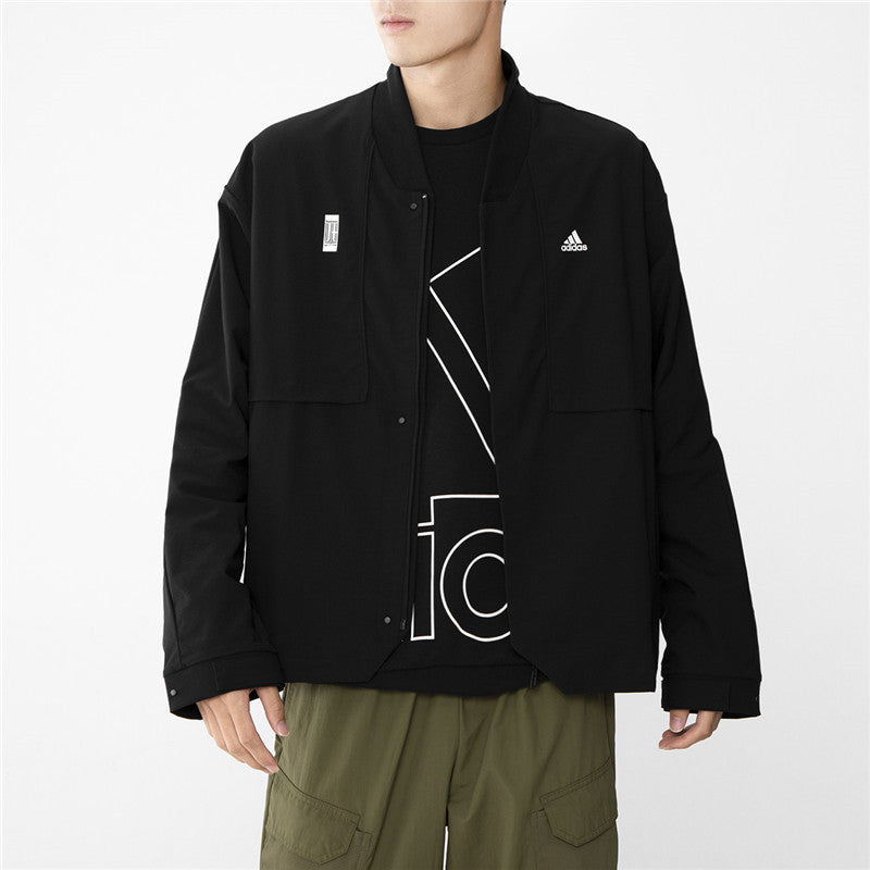 adidas Splicing Solid Color Athleisure Casual Sports Jacket Black H39338