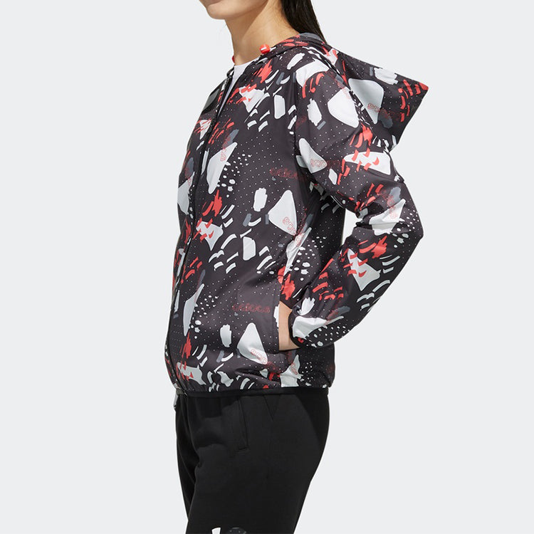 (WMNS) adidas neo Printing Hooded Jacket Black DW7813