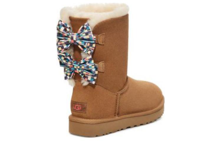 (WMNS) UGG Checkered Bow Snow Boots 'Brown' 1138131-CHE