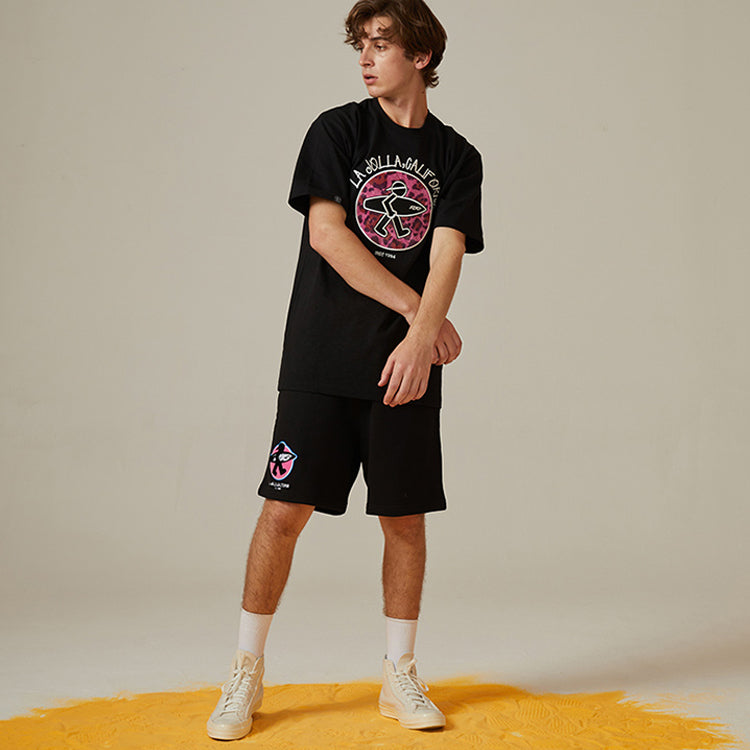 PJs Vigor Alphabet Embroidered Leopard print Short Sleeve Unisex Black 20SSTS1013-P