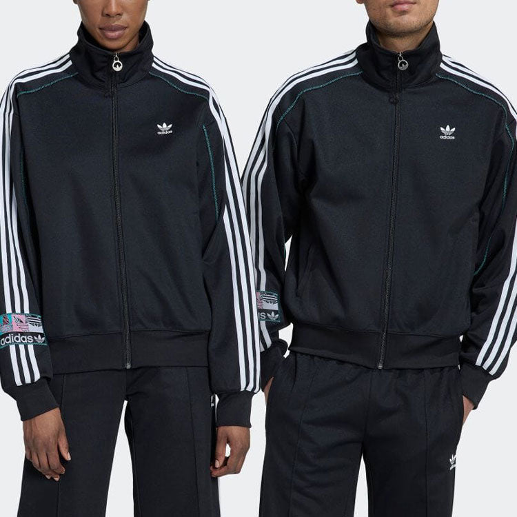 adidas originals Stripe Logo Embroidered Stand Collar Jacket Unisex Black HS2628