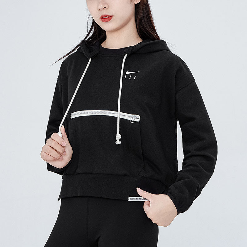 (WMNS) Nike Embroidered Logo Big Pocket Short Sports Hoodie Black DA6484-010