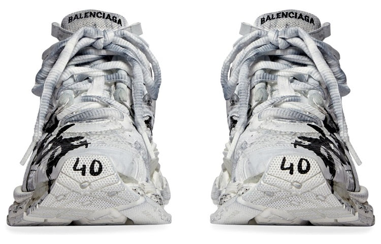 Balenciaga Runner Graffiti Sneakers 'Black and White Mesh and Nylon' 677403W3RBQ9010
