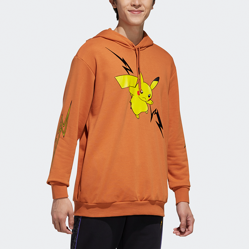 adidas neo M PKMN Pikachu Pattern Printing hooded Drawstring Khaki Brown FU3924
