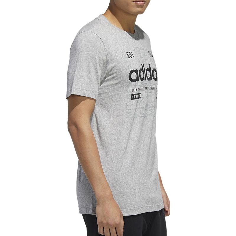Men's adidas Alphabet Numeric Printing Casual Sports Breathable Round Neck Short Sleeve Gray T-Shirt FM6283