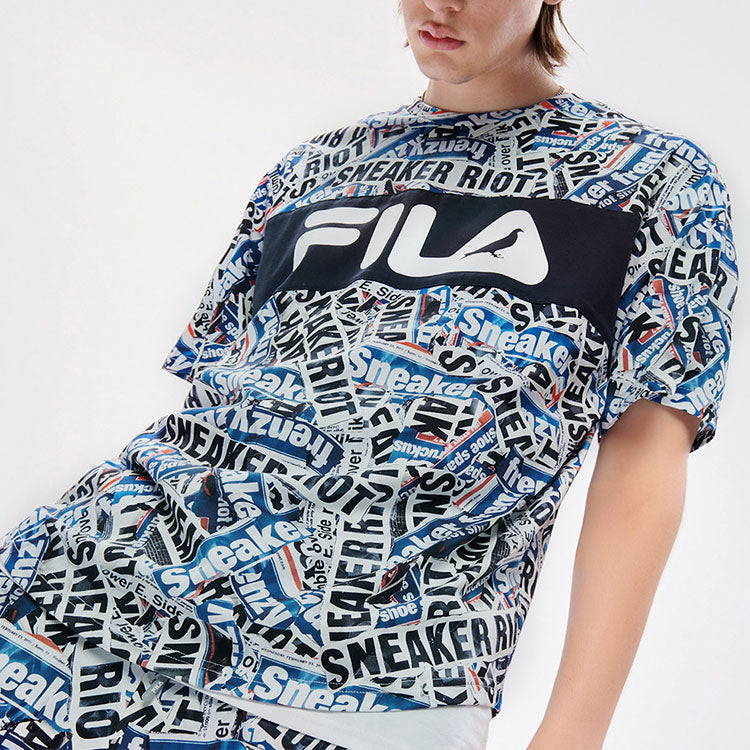 Men's FILA FUSION x staple Crossover Contrasting Colors Logo Full Print Sports Short Sleeve T11M134101F-GY