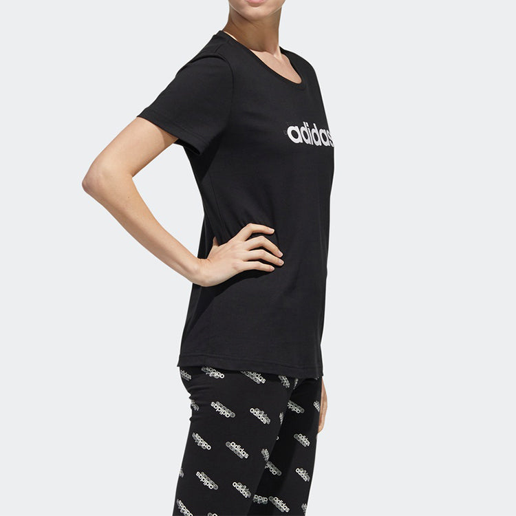 (WMNS) adidas Alphabet Logo Printing Training Sports Short Sleeve Black FM6154