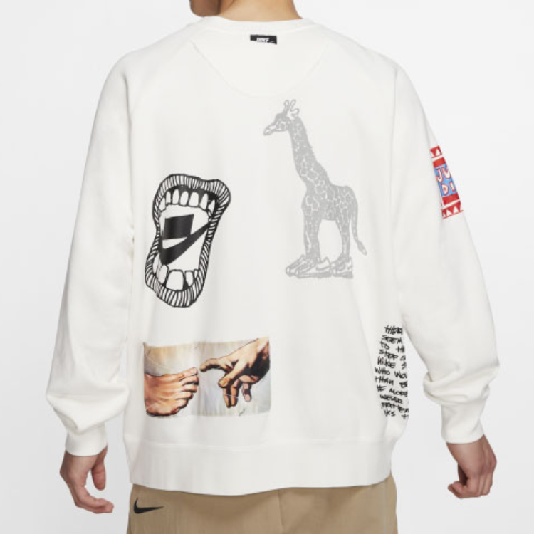 Nike Sportswear NSW Reflective Graffiti Printing Round Neck Pullover White CJ5056-133