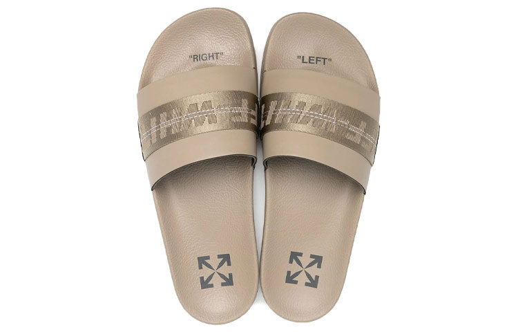 Off-White Logo Khaki Slippers OMIC001R21MAT0021761