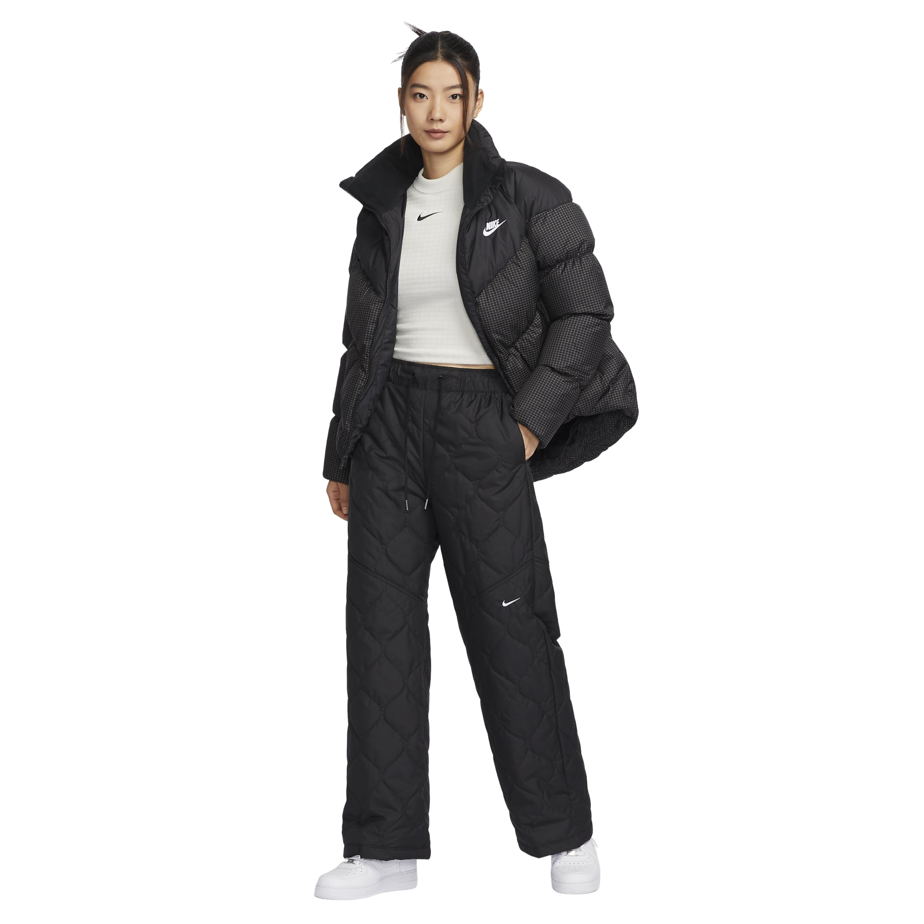 (WMNS) Nike Sportswear Essential High-waisted Quilted Waterproof Pants Asia Sizing 'Black' FB8723-010