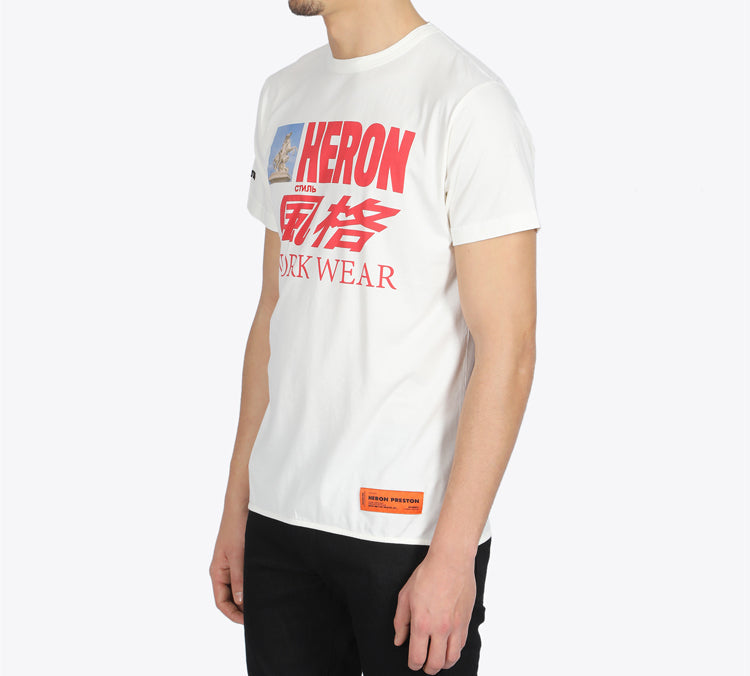 Men's HERON PRESTON Retro Alphabet Printing Short Sleeve White HMAA011S209140240188