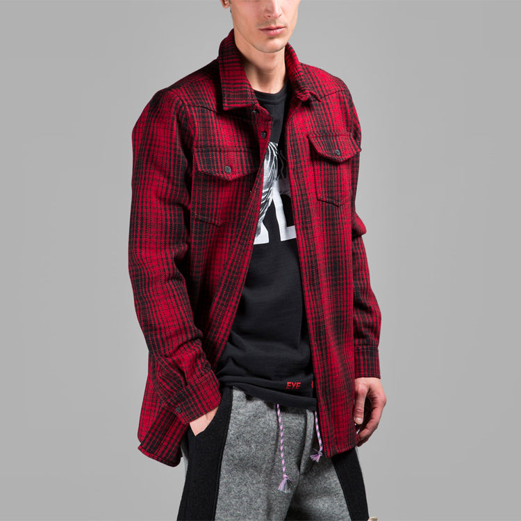 Men's Off-White Stripe Plaid Red Shirt OMGA001F150690169901