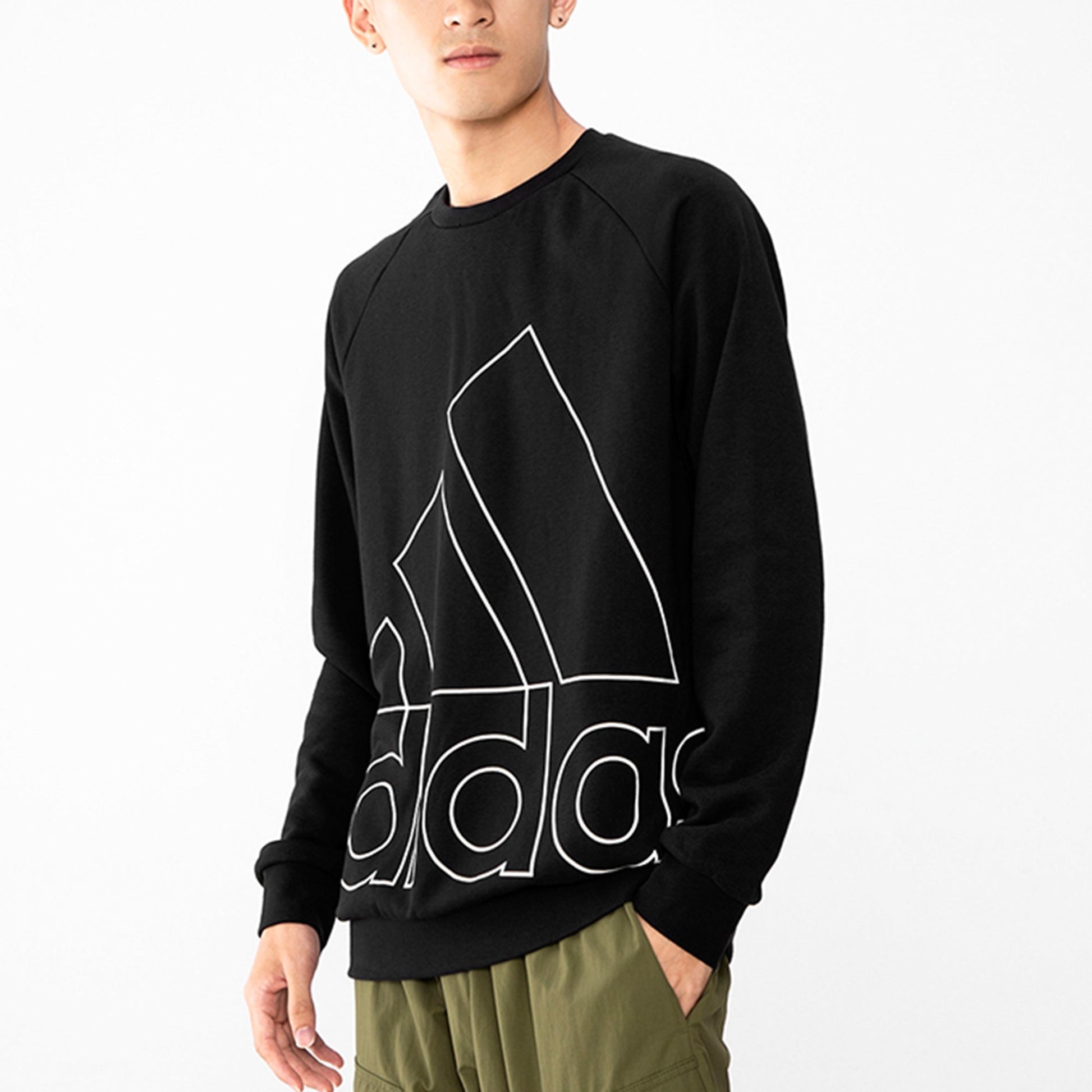 Men's adidas Big Lo Swt Ft Logo Printing Casual Sports Round Neck Black HB5085