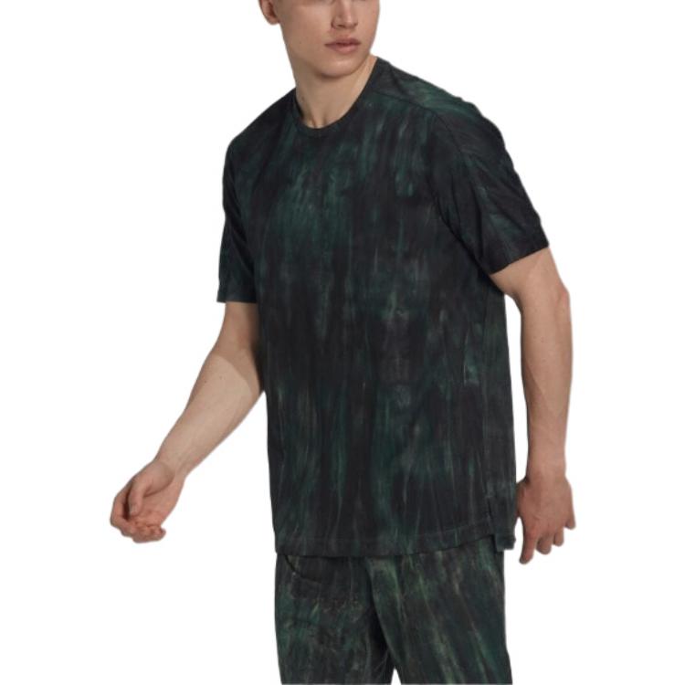 Men's adidas Tie Dye Straight Round Neck Pullover Short Sleeve Dark Green T-Shirt HL8761