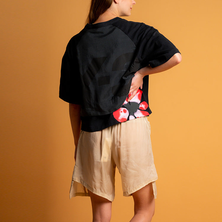 (WMNS) Y-3 SS21 Rear Printing Pattern Logo Cotton Round Neck Short Sleeve Black GT5309