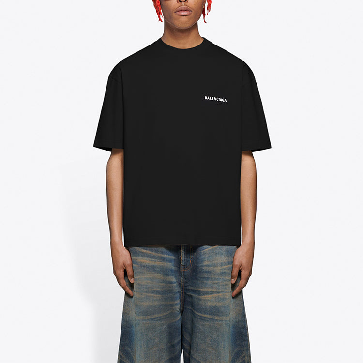 Men's Balenciaga FW21 Logo Printing Retro Short Sleeve Black 612966TIVG51070